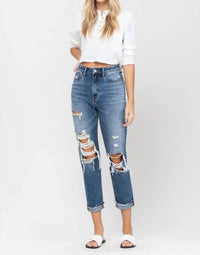 Vervet By Flying Monkey - Emma Distressed Cuffed Mom Jeans