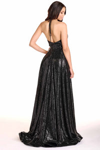 Ava Presley - Halter Neck A-line Sequin Gown