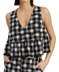 En Saison Elsie Embroidered Tweed Peplum Top in black - women's shirt