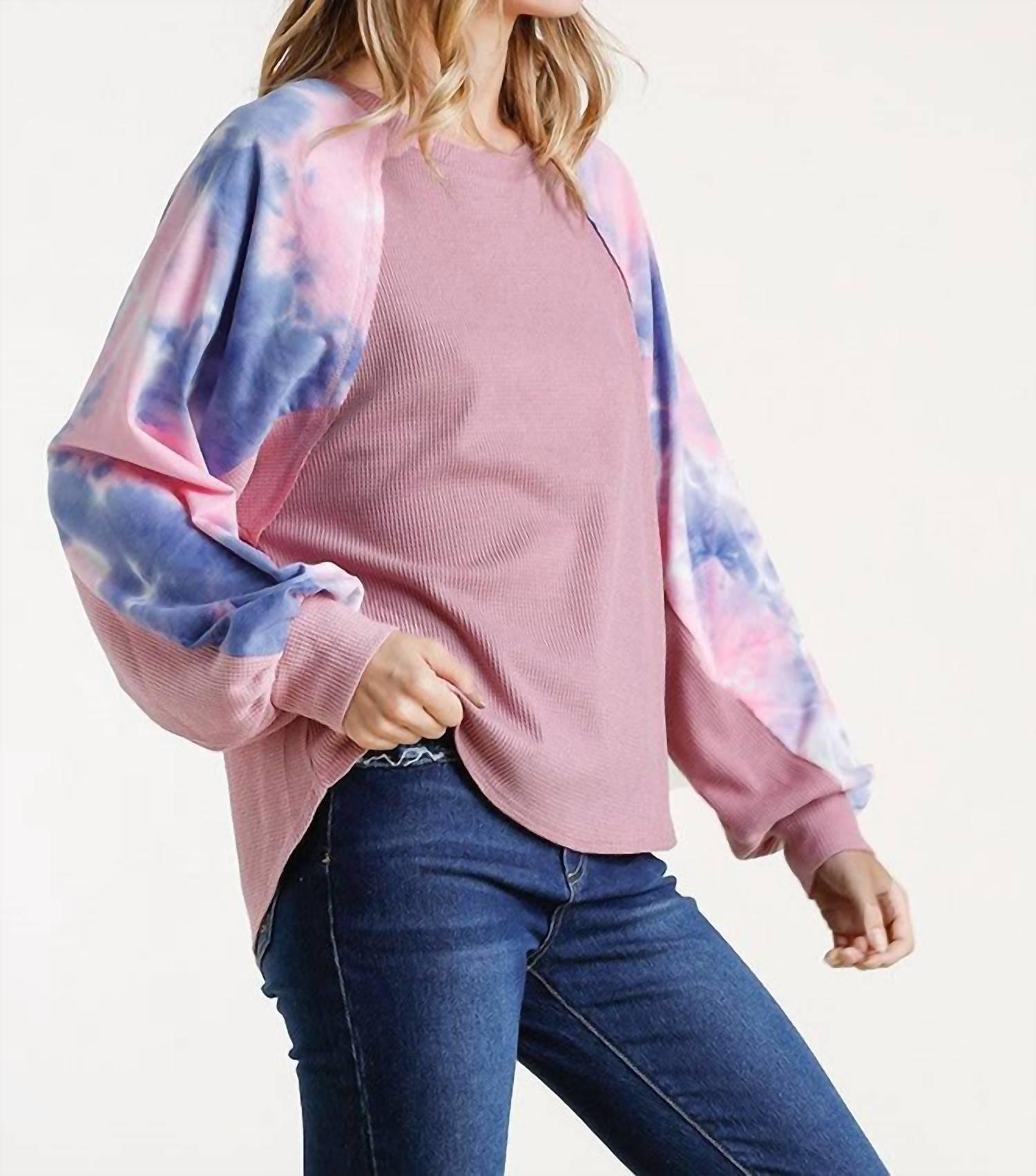 Umgee - Waffle Knit Tie Dye Top