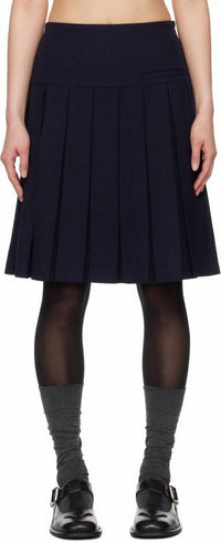 Shushu/Tong A-line Pleated Midi Skirt in navy blue - women's skirt - detail view