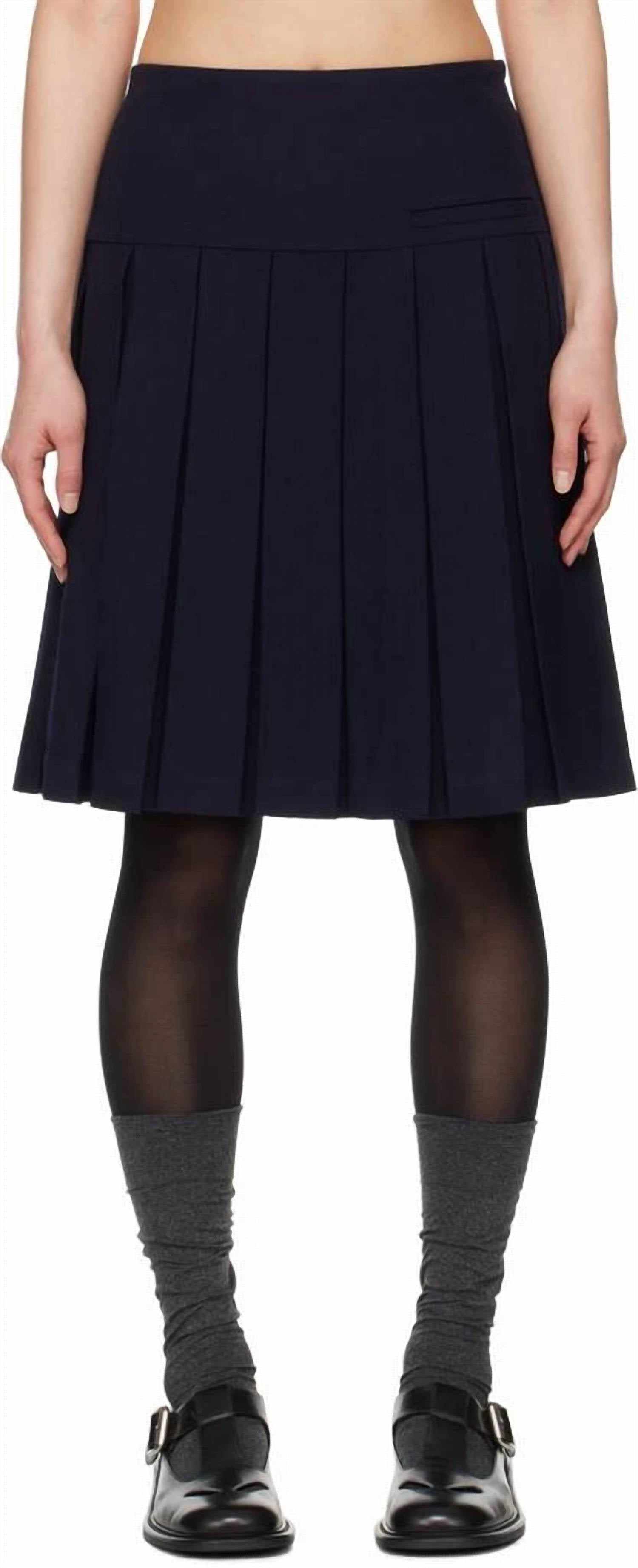 Shushu/Tong A-line Pleated Midi Skirt in navy blue - women's skirt - detail view