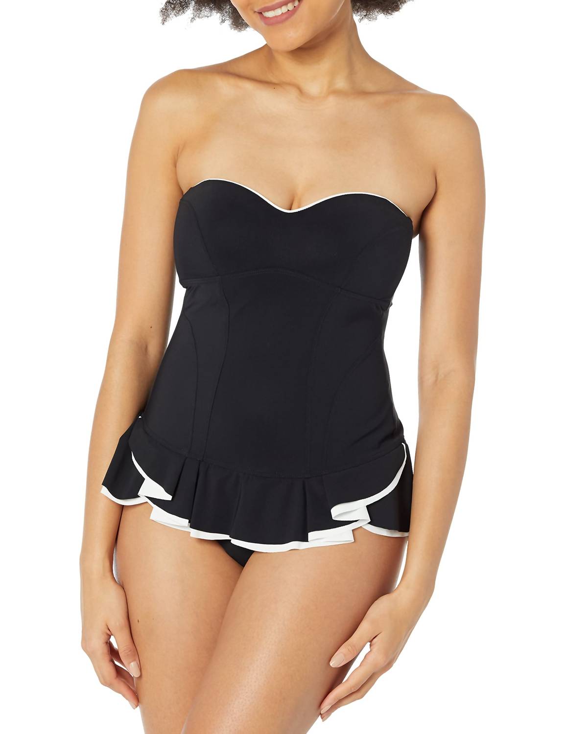 Profile By Gottex Belle Curve Bandeau Swimdress in black and white - women's swimwear - alternate view