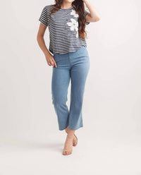 Papillon - Knit Striped Top With Floral Patch