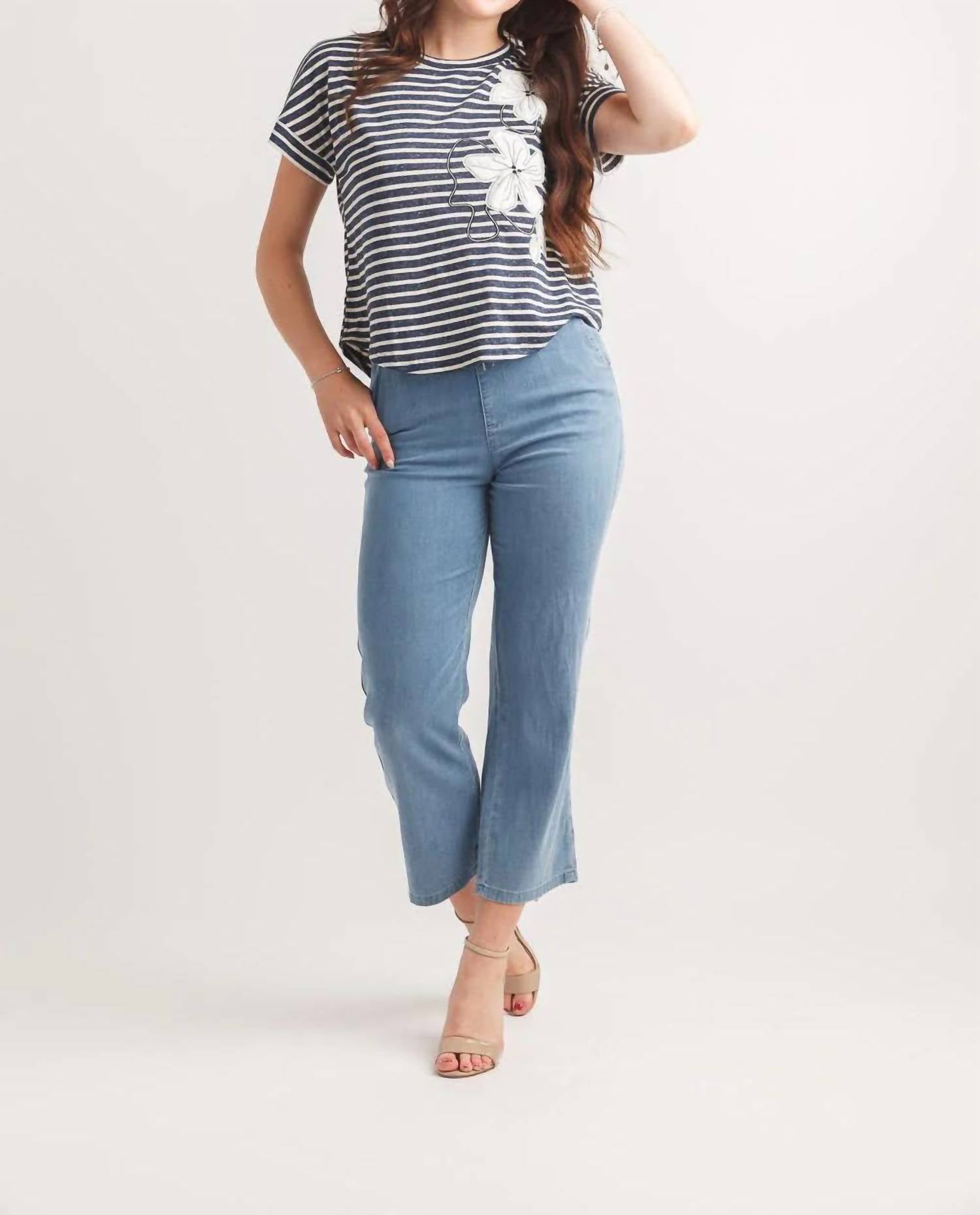 Papillon - Knit Striped Top With Floral Patch