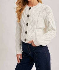 Bluivy - Cropped Button Front Cable Knit Cardigan