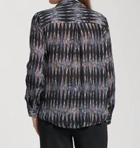 APNY Roll-up Sleeves Button-up Blouse in black multi - women's blouse - detail view