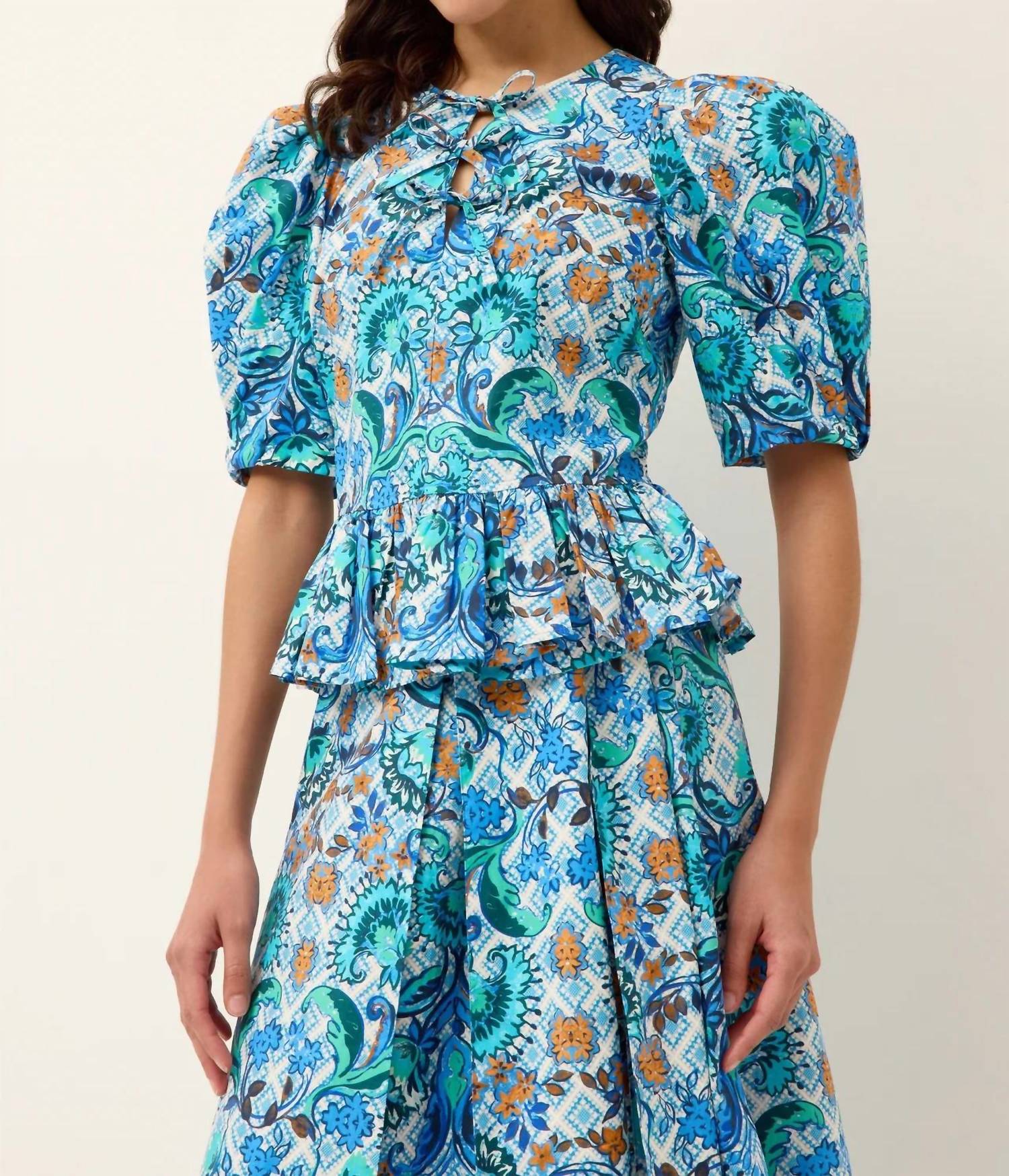 Marie Oliver Estella Puff Sleeves Top in chateau - women's blouse - detail view
