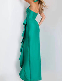 Jovani - Halter Neck Gown With Cascading Ruffle Detail