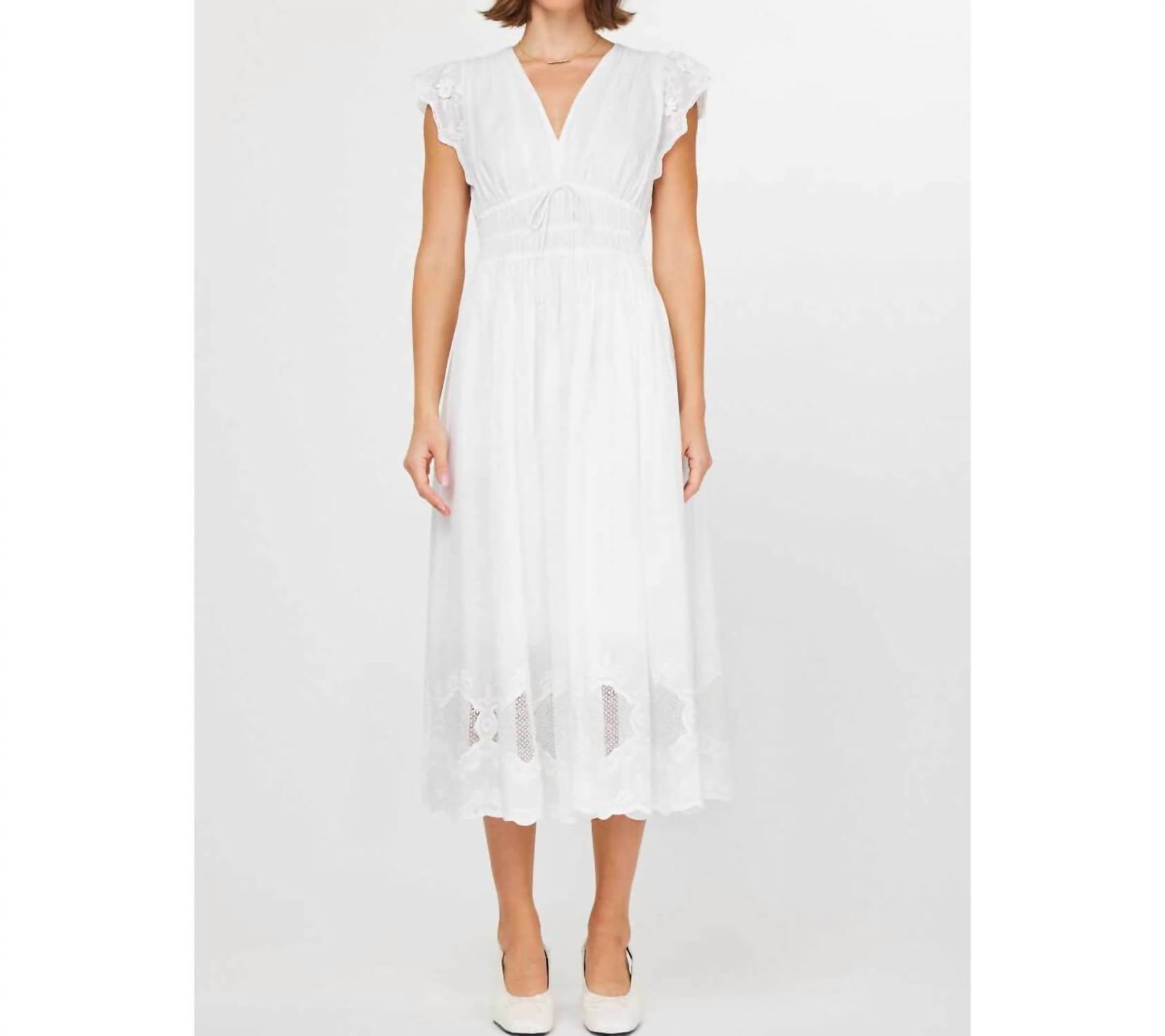 Current Air - Embroidered Lace V-neckline Midi Dress