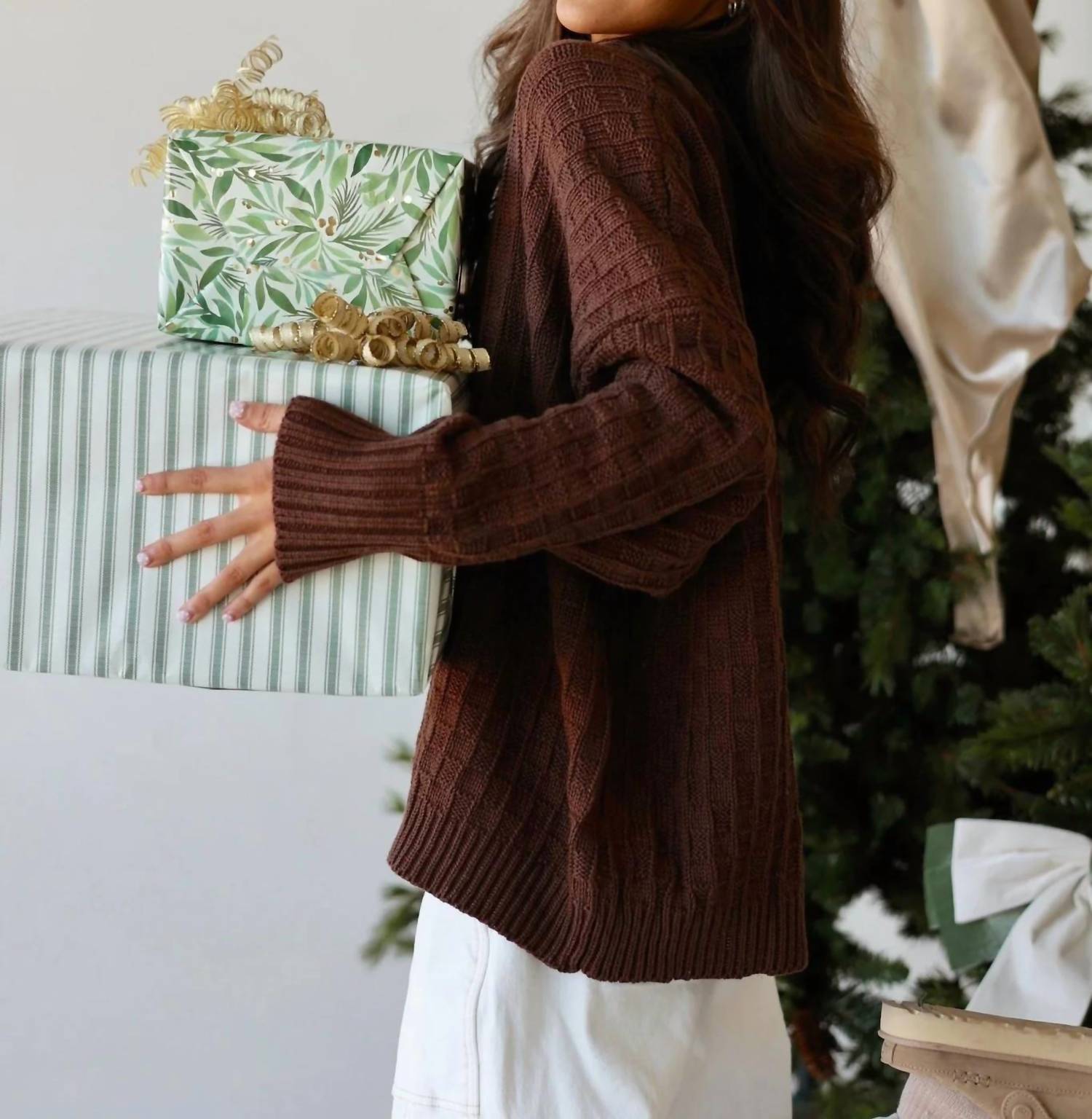 Candescent - Rowan Oversized Checkered Mock Neck Cotton Sweater