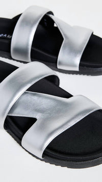 ROAM Women's 7 Slide Vegan Leather Flat Slip-on Sandals in silver black - women's sandal - alternate view