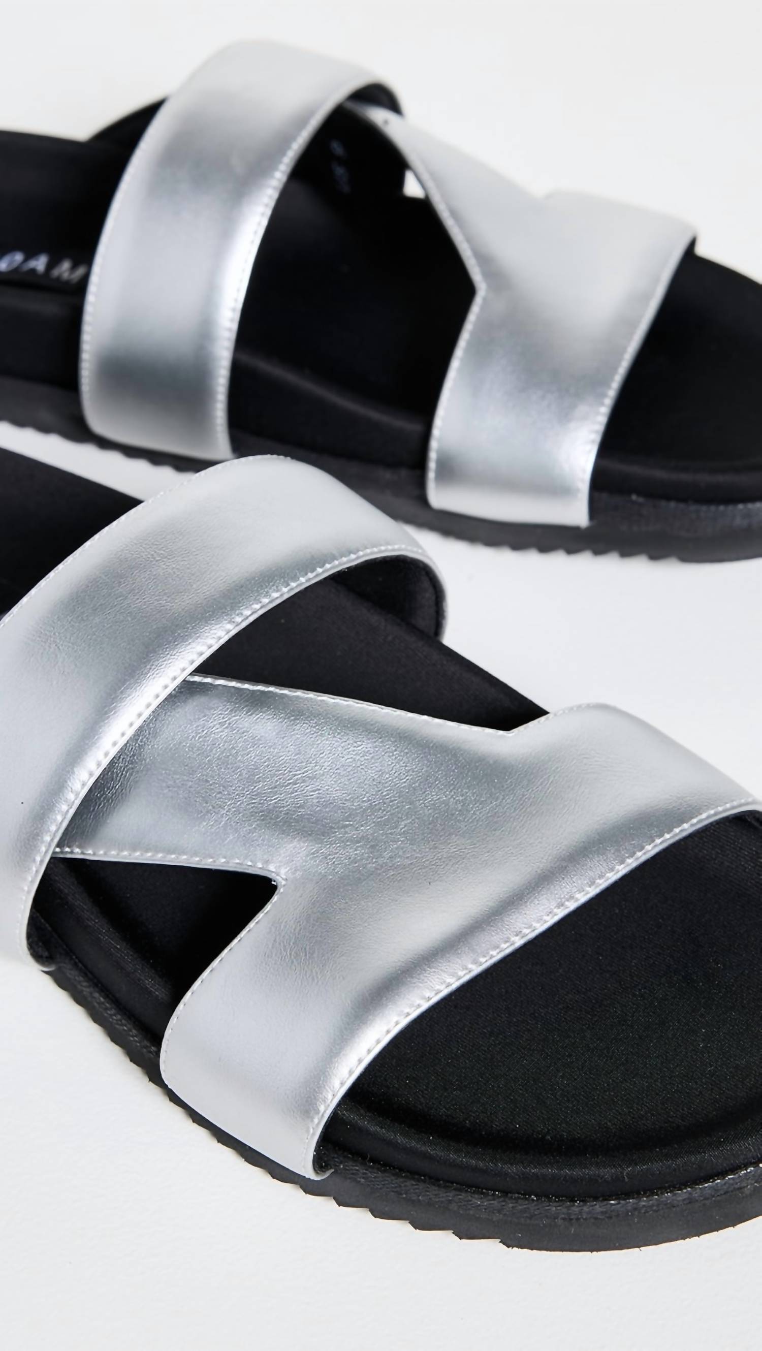 ROAM Women's 7 Slide Vegan Leather Flat Slip-on Sandals in silver black - women's sandal - alternate view
