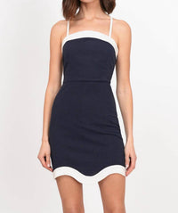 Adelyn Rae - Scalloped Linen Trim Mini Dress