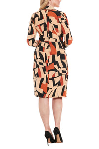 London Times - Long Sleeve Geo Print Wrap Dress