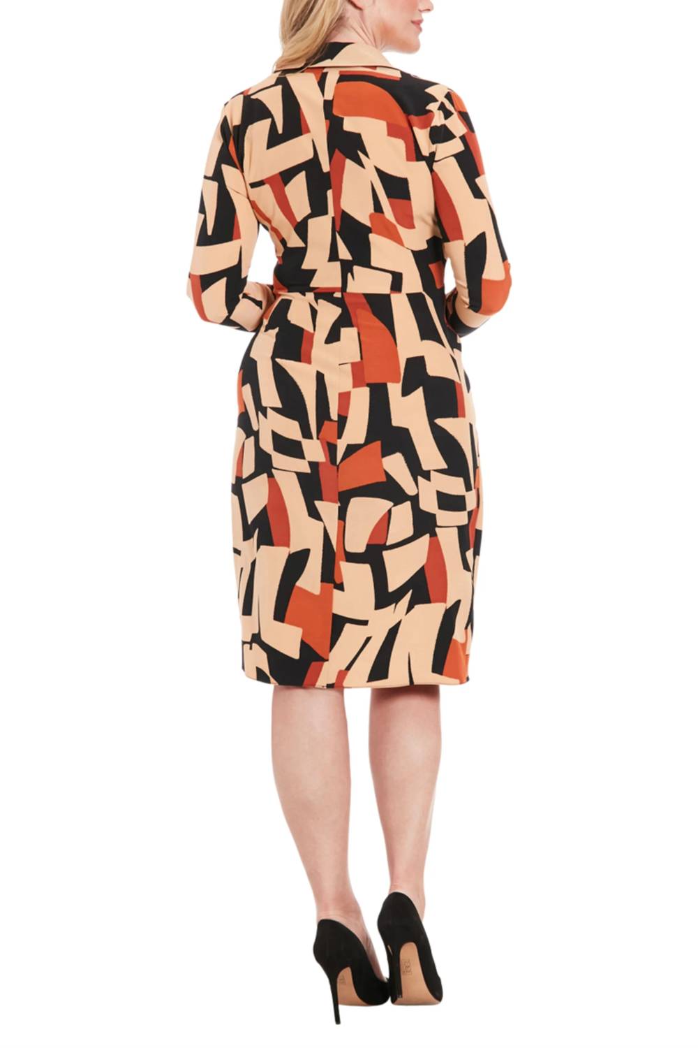 London Times - Long Sleeve Geo Print Wrap Dress