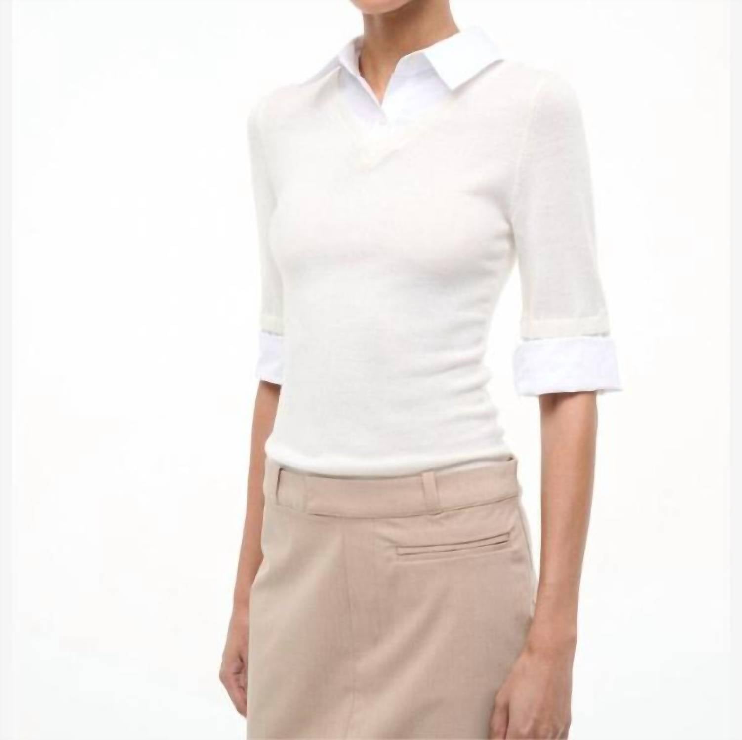 STAUD Geo Mini Dress in barley ivory - women's dress - detail view