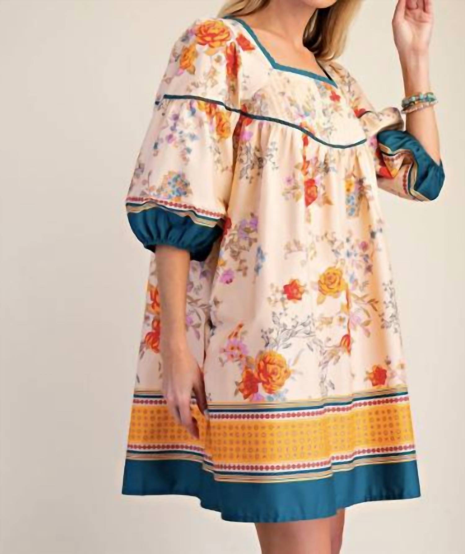 Easel - Border Print Cotton Poplin Dress