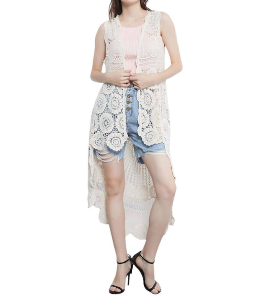 Fashion City - Floral Pattern Solid Long Crochet Vest