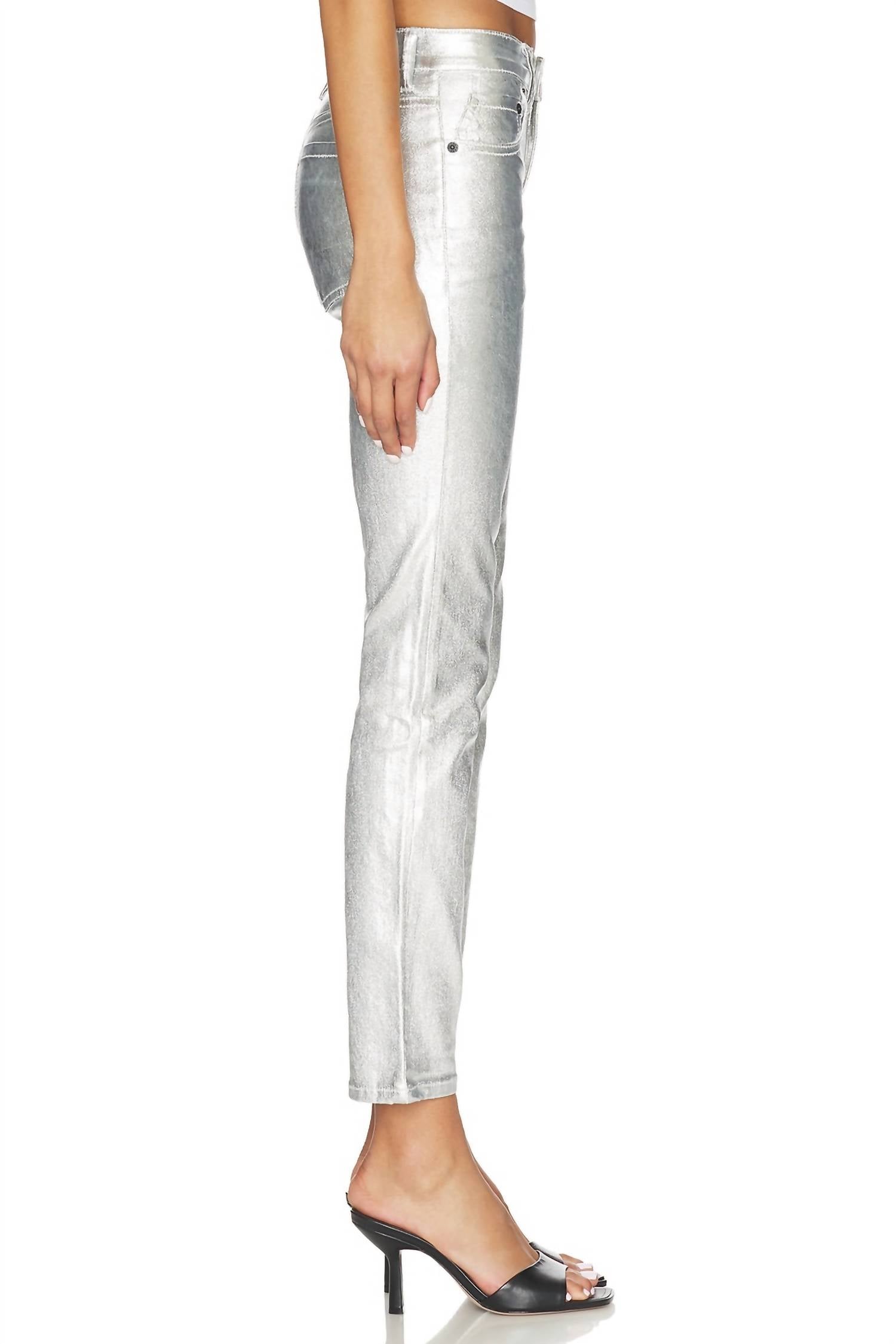 Free People Oracle Metallic Low-rise Slim Straight Jeans in divine 1 - women's jeans - alternate view