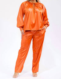 Karen T Design - Long Sleeve Drawstring Top And Elastic Waist Pants
