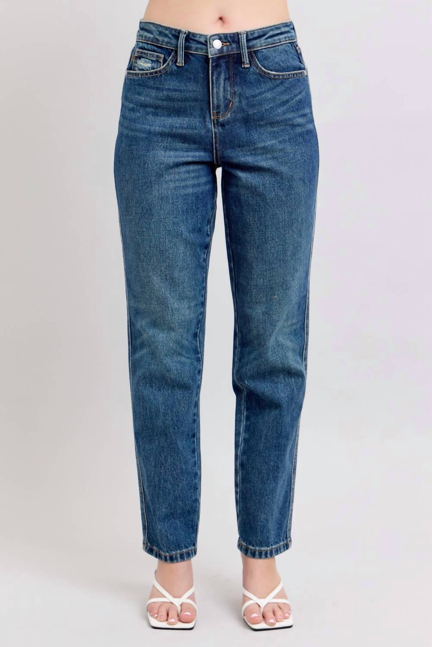 Judy Blue High Waisted Rigid Magic Non-destroy Straight Jeans in dark wash - women's jeans