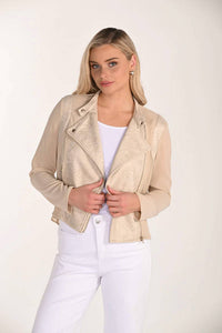 Frank Lyman - Serena Snake Print Mixed Media Moto Jacket
