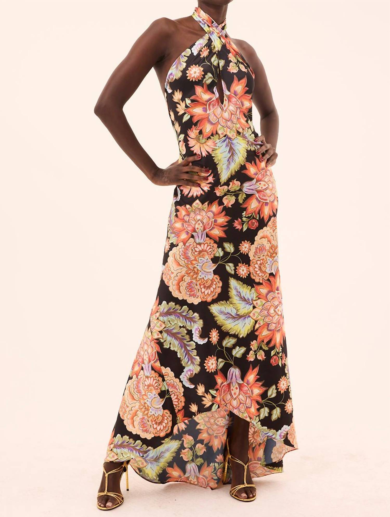 Misa Los Angeles Harle Maxi Dress in fiery flora satin - women's dress