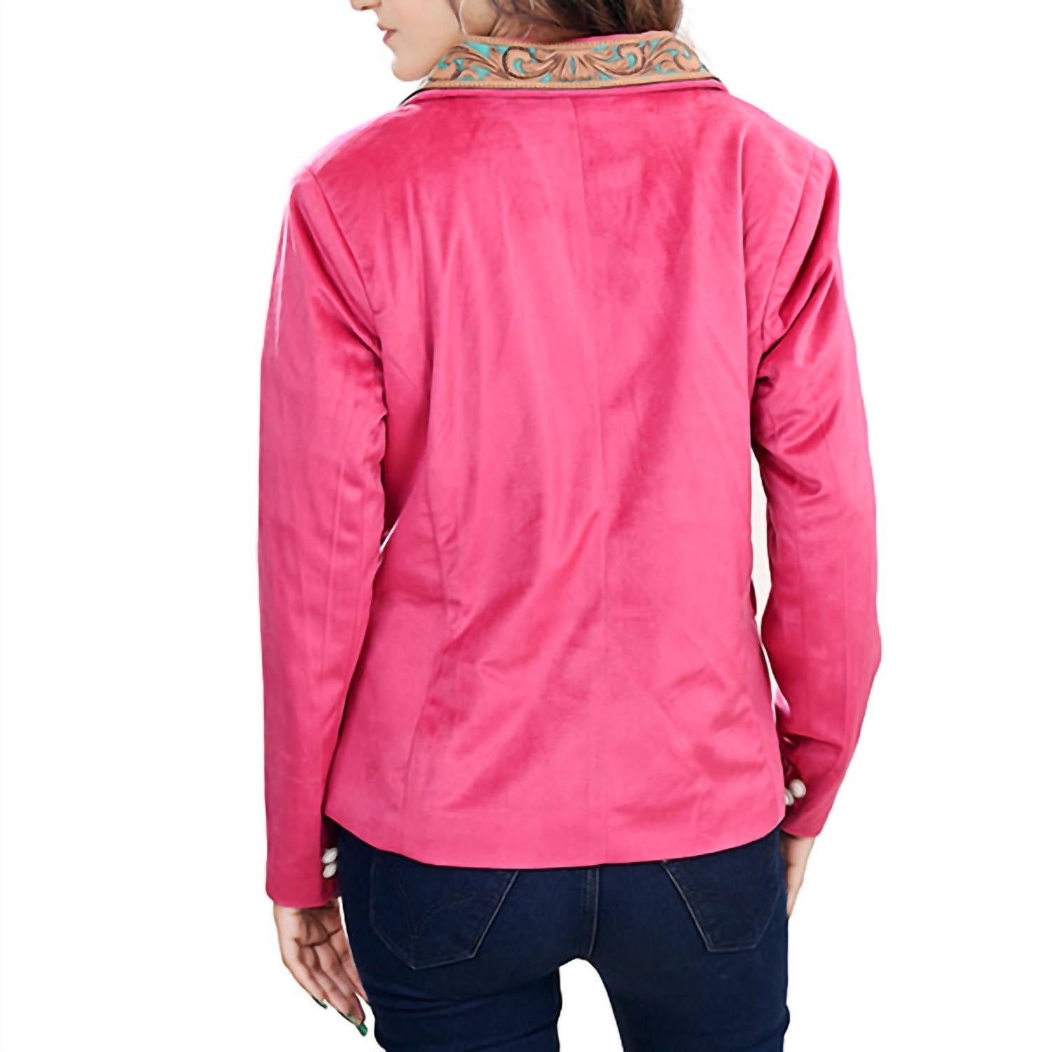 American Darling Harness Western Velvet Blazer in hot pink - women's jacket - detail view