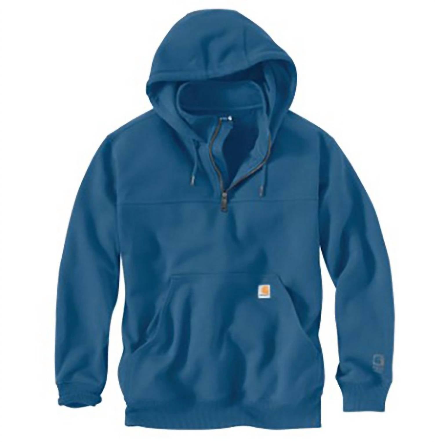 carhartt Men's 1/4-zip Rain Defender Loose Fit Heavyweight Hoodie in dark horizon blue - men's shirt - detail view