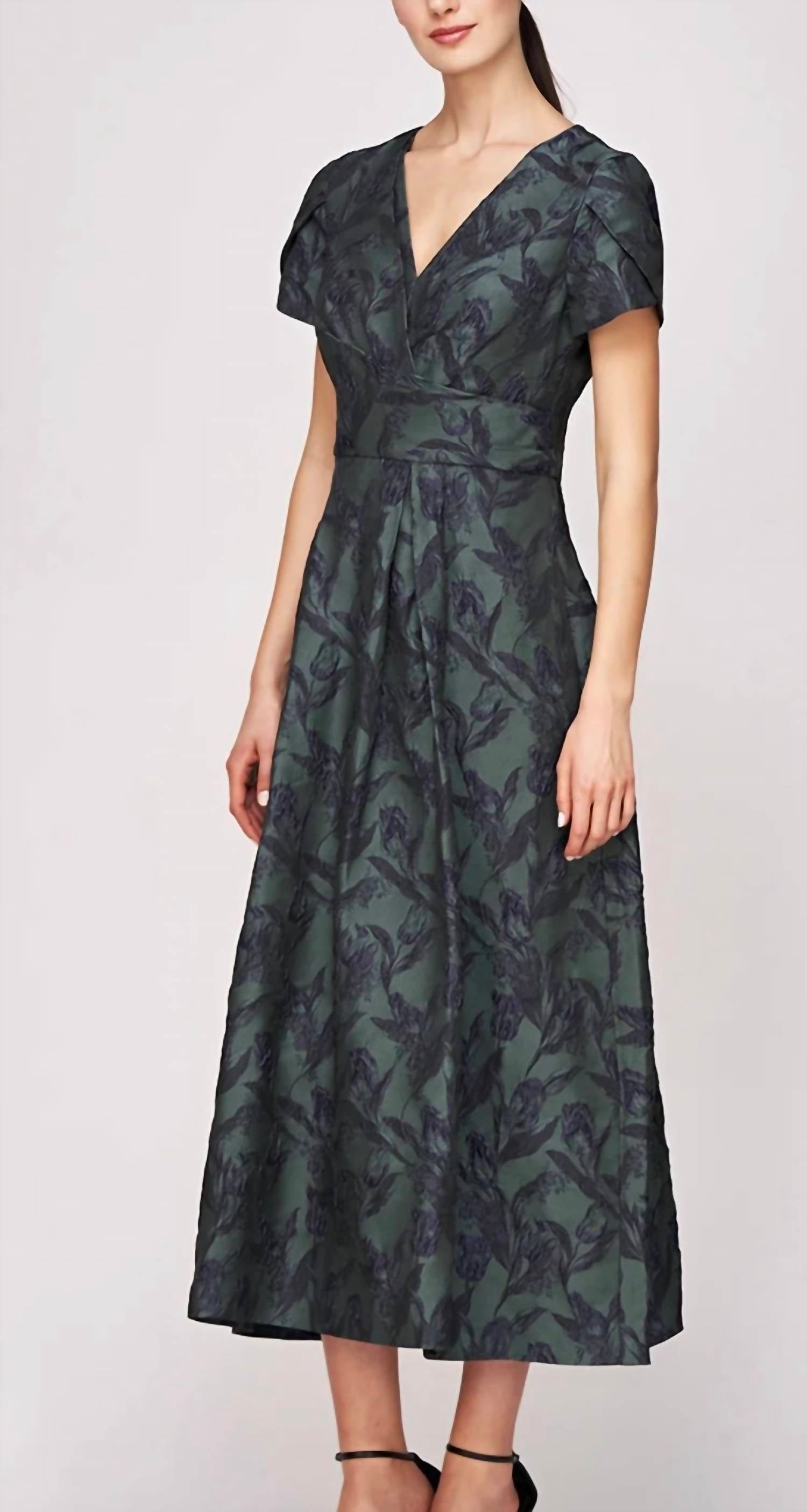 Kay Unger Mirabel Tea Length Dress in emerald - women's dress