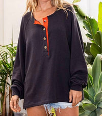 Bucketlist - Contrast Placket Oversize Tunic Top
