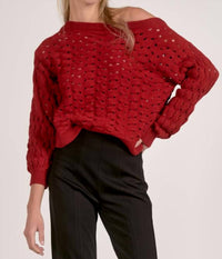 ELAN Wide Neck Sweater in red - women's sweater