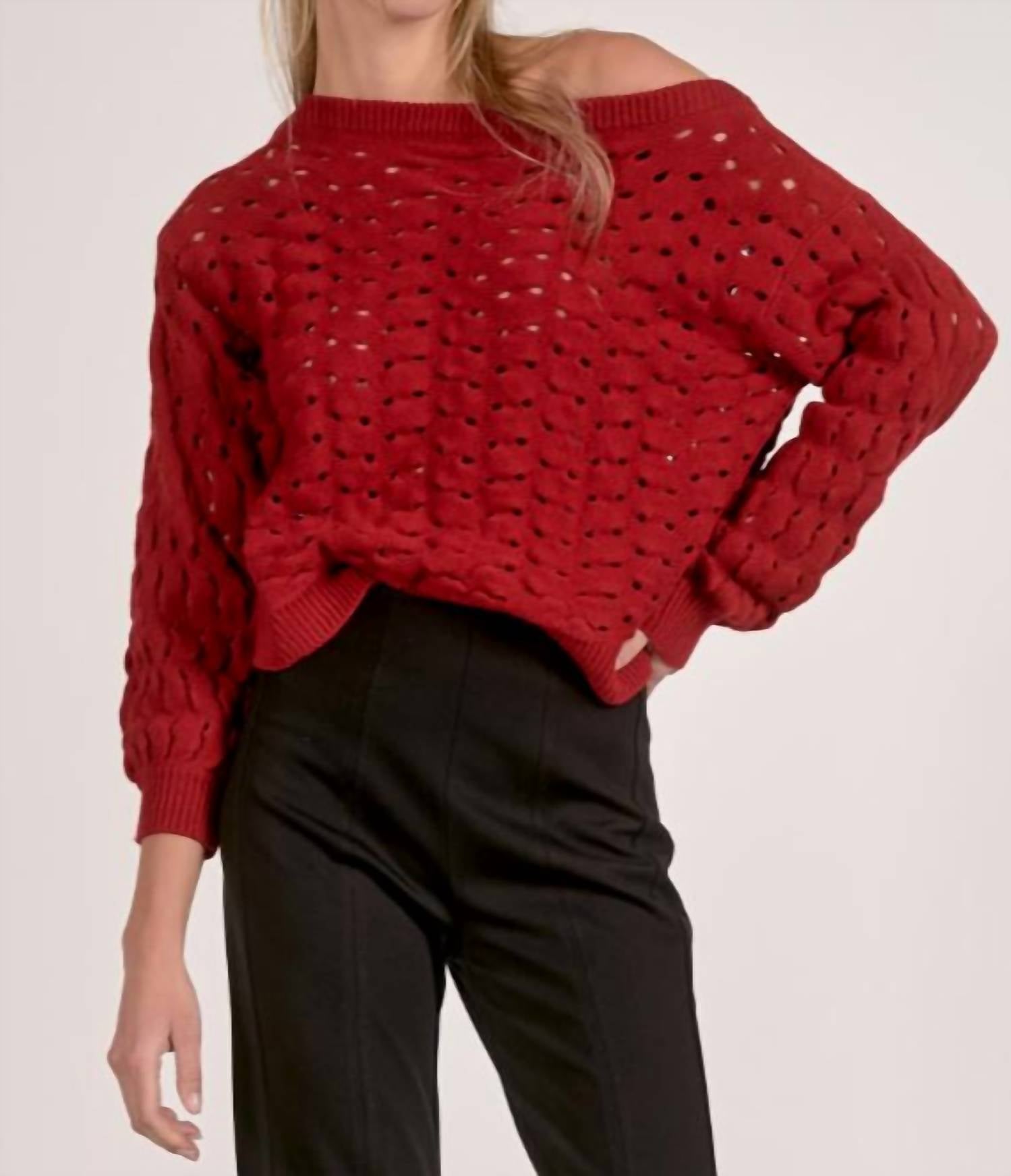 ELAN Wide Neck Sweater in red - women's sweater