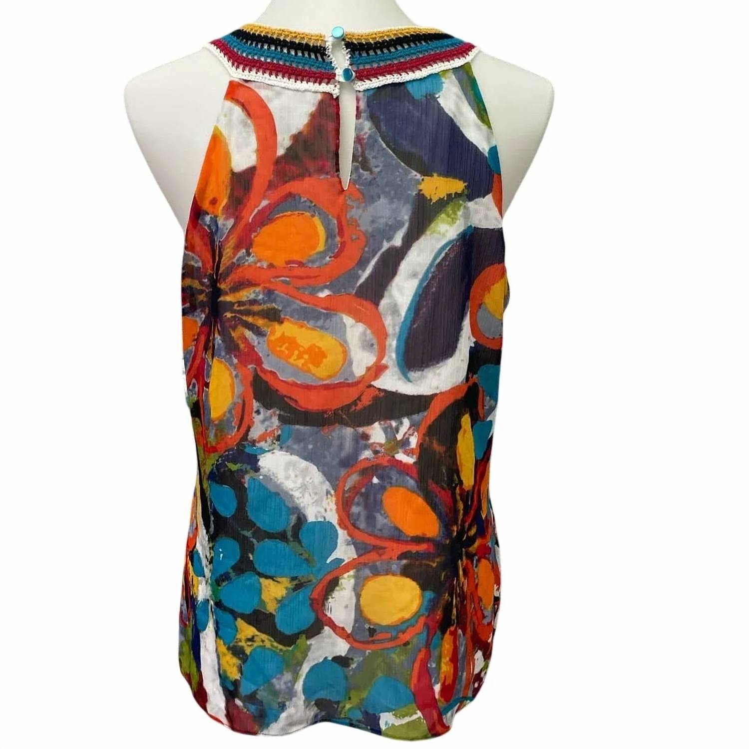 Ny Collection - Women's Crochet Neck Flowy Floral Tank Top