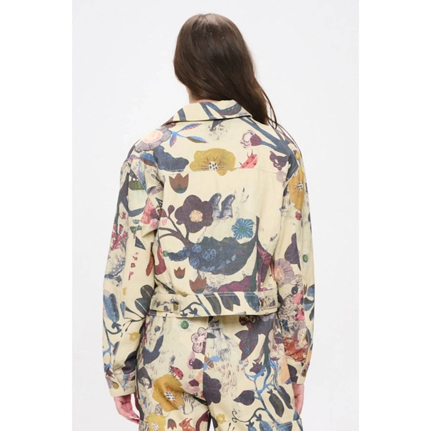 Sm Wardrobe - Botanical Print Denim Jacket