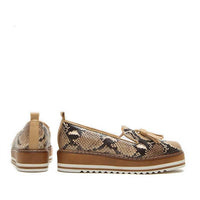 Michele Lopriore Women's Cassidy Snakeskin Platform Loafers in cream brown - women's flats - detail view
