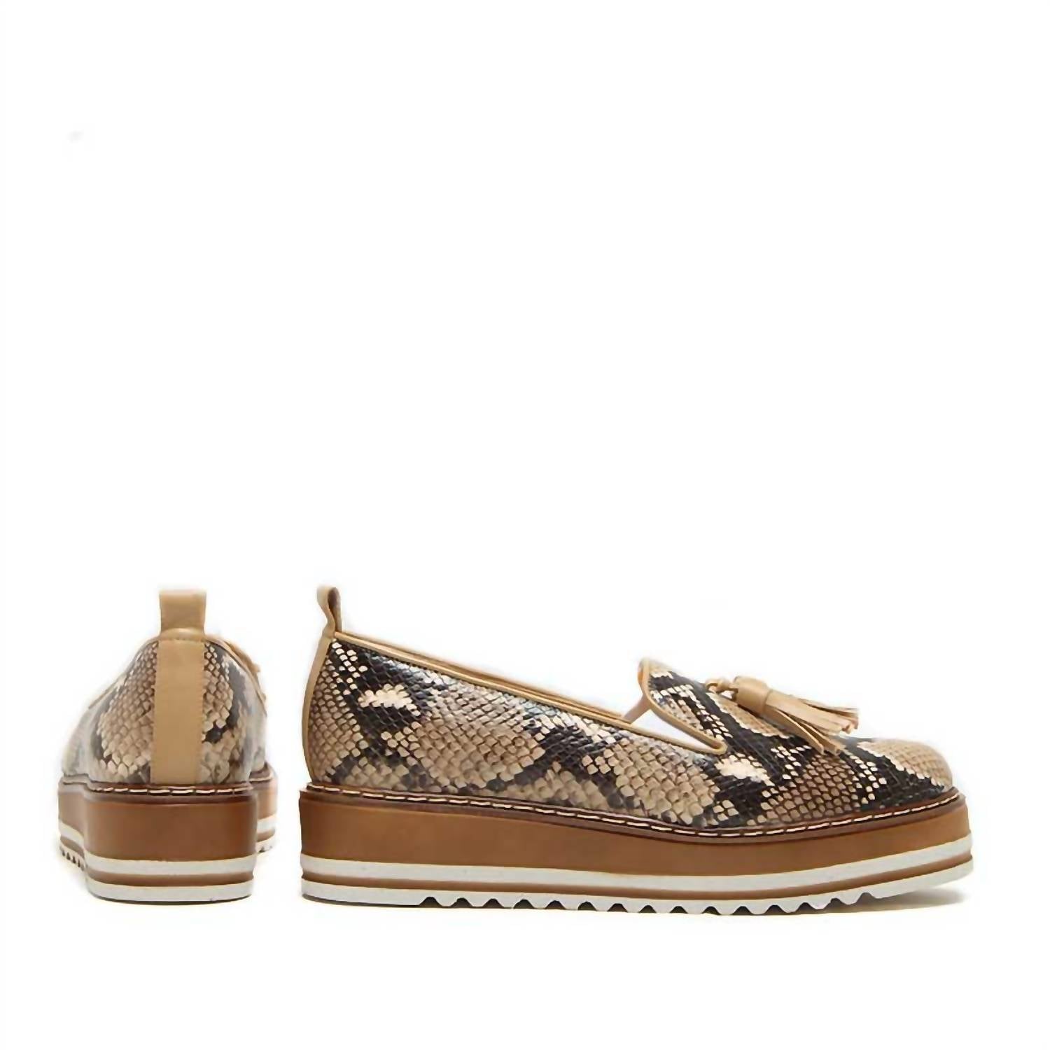 Michele Lopriore Women's Cassidy Snakeskin Platform Loafers in cream brown - women's flats - detail view