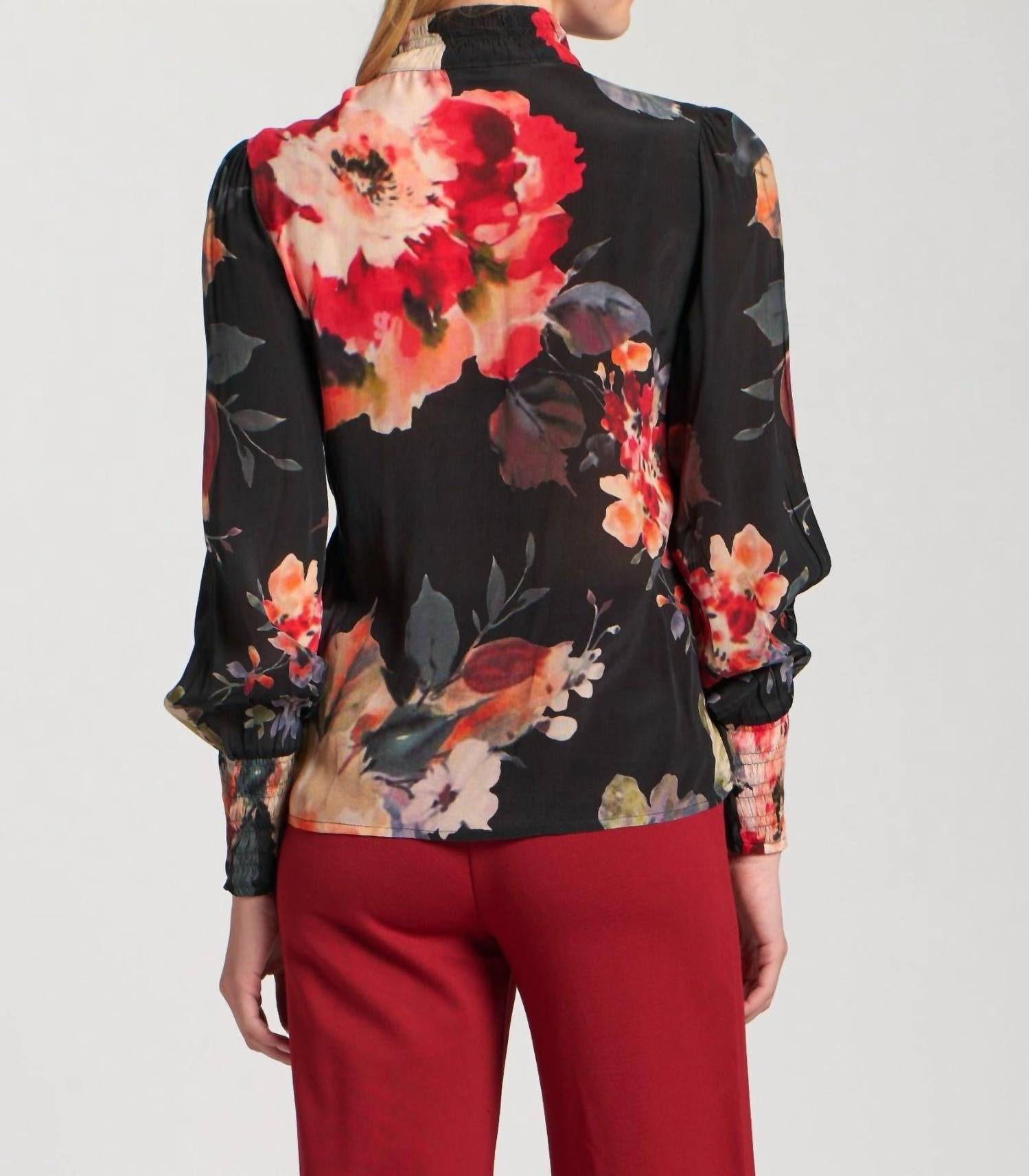 APNY Enchanted Garden Puff Sleeve Blouse in pattern - women's blouse - detail view