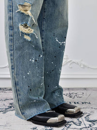 Birth Of Royal Child - Chain Ink Print & Fray Distressed Jeans