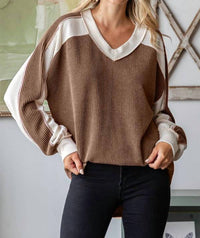 7Th Ray - Color Block Ribbed V-neck Top