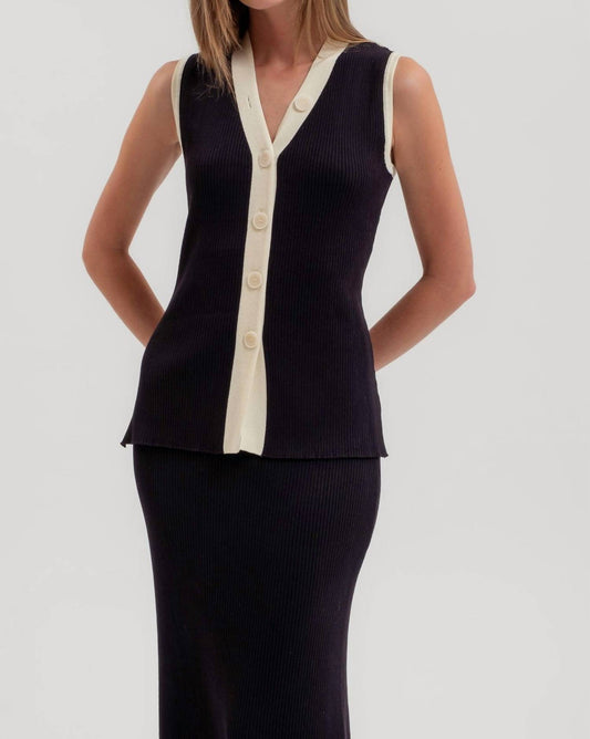 Zoe And Claire - Daphne Button Down Contrast Sweater Top & Skirt Set