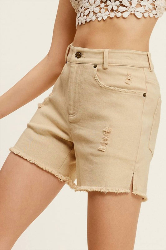 La Miel - Mineral Wash Frayed Hem Denim Shorts