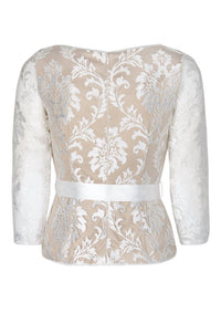 Adrianna Papell - Women's 3/4 Sleeve Tie Waist Floral Embroidered Mesh Top
