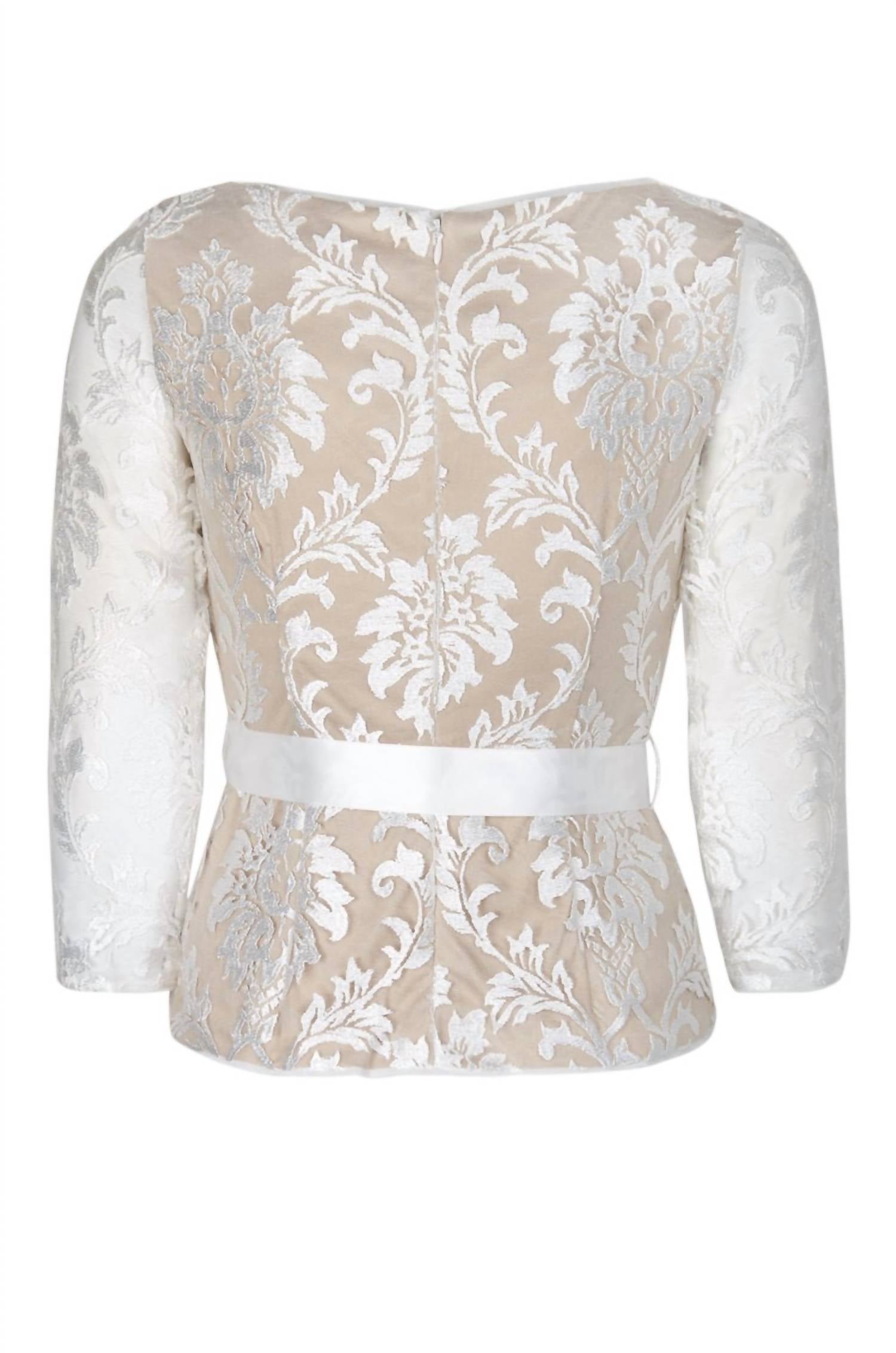 Adrianna Papell - Women's 3/4 Sleeve Tie Waist Floral Embroidered Mesh Top