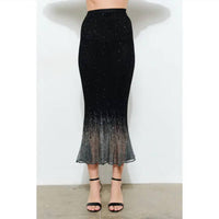 Ina Fashion - Embellished Metallic Glitter Midi Skirt