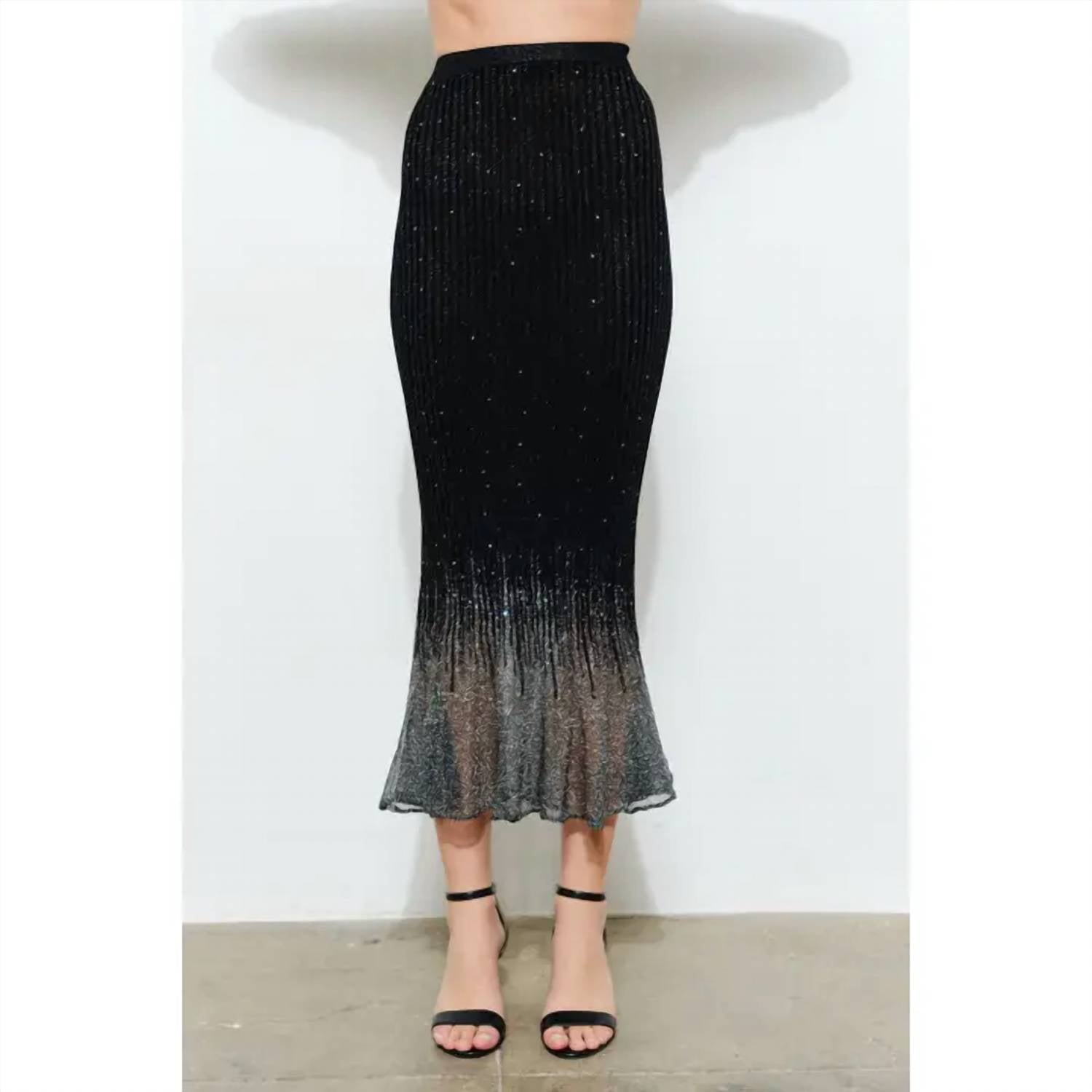 Ina Fashion - Embellished Metallic Glitter Midi Skirt