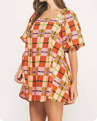 Strut & Bolt - Hidden Path Puff Sleeve Plaid Dress