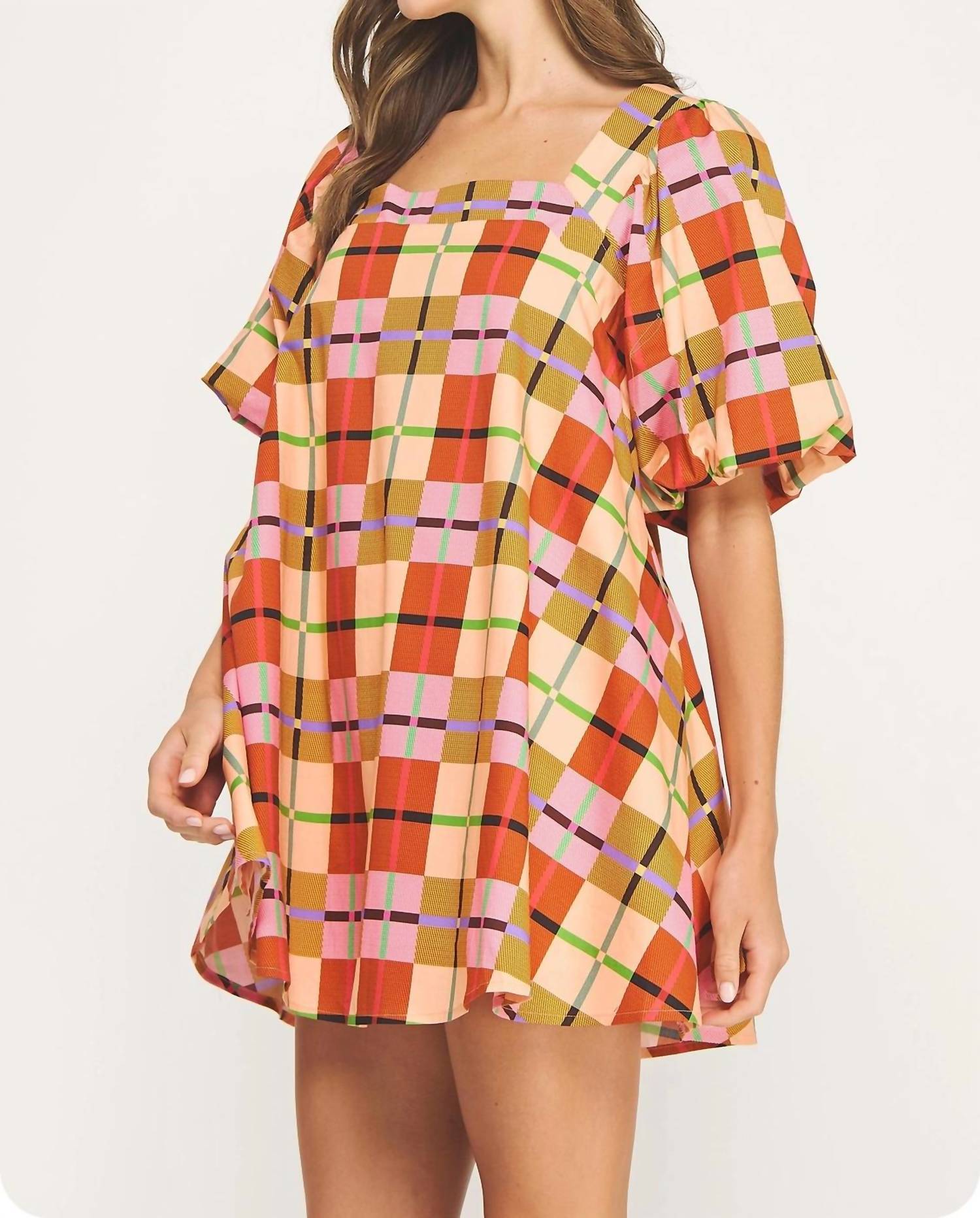 Strut & Bolt - Hidden Path Puff Sleeve Plaid Dress