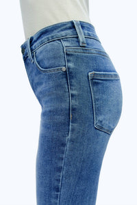 Bayeas Mid Rise Straight Raw Edge Jeans in medium blue - women's jeans - view 4